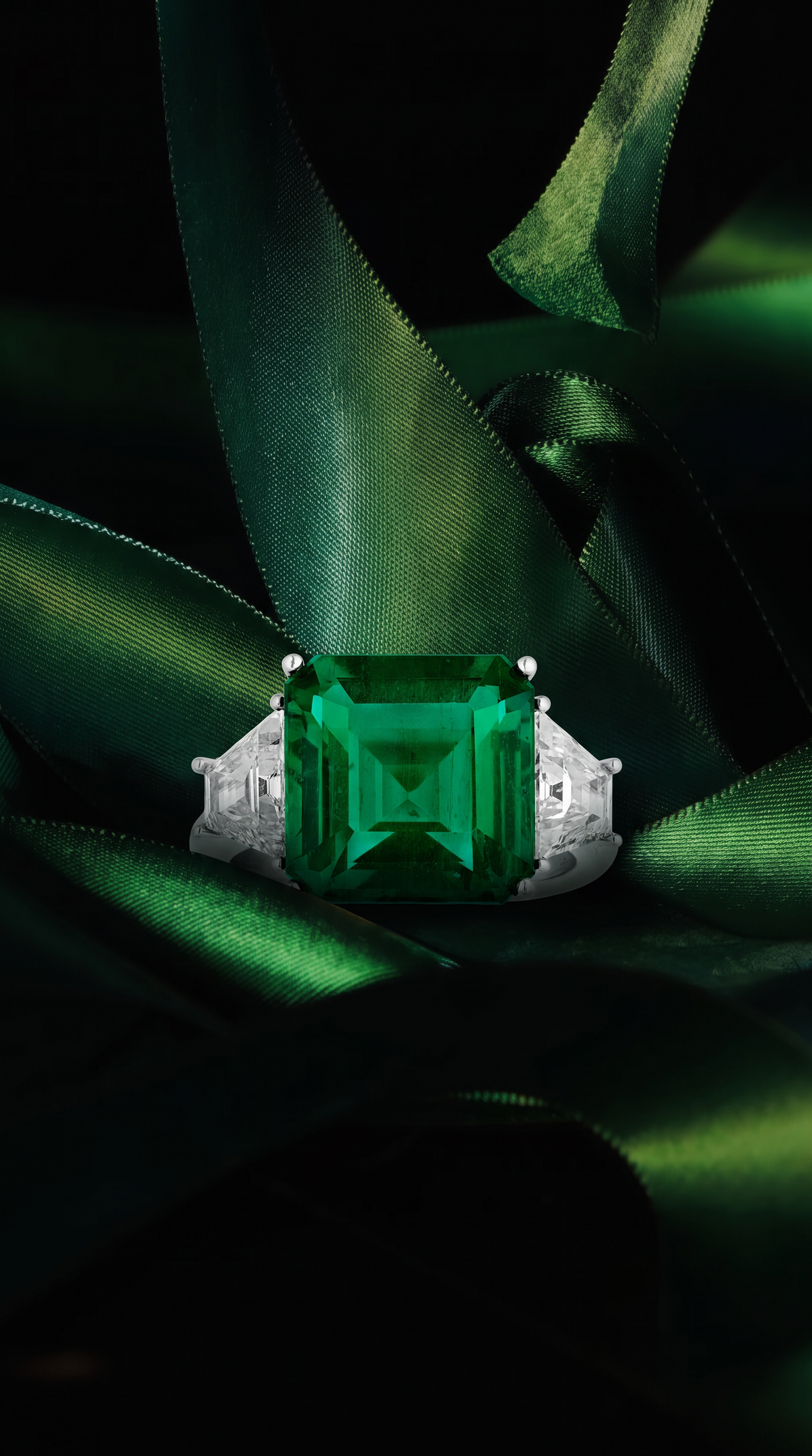 Vivid emerald with diamond halo